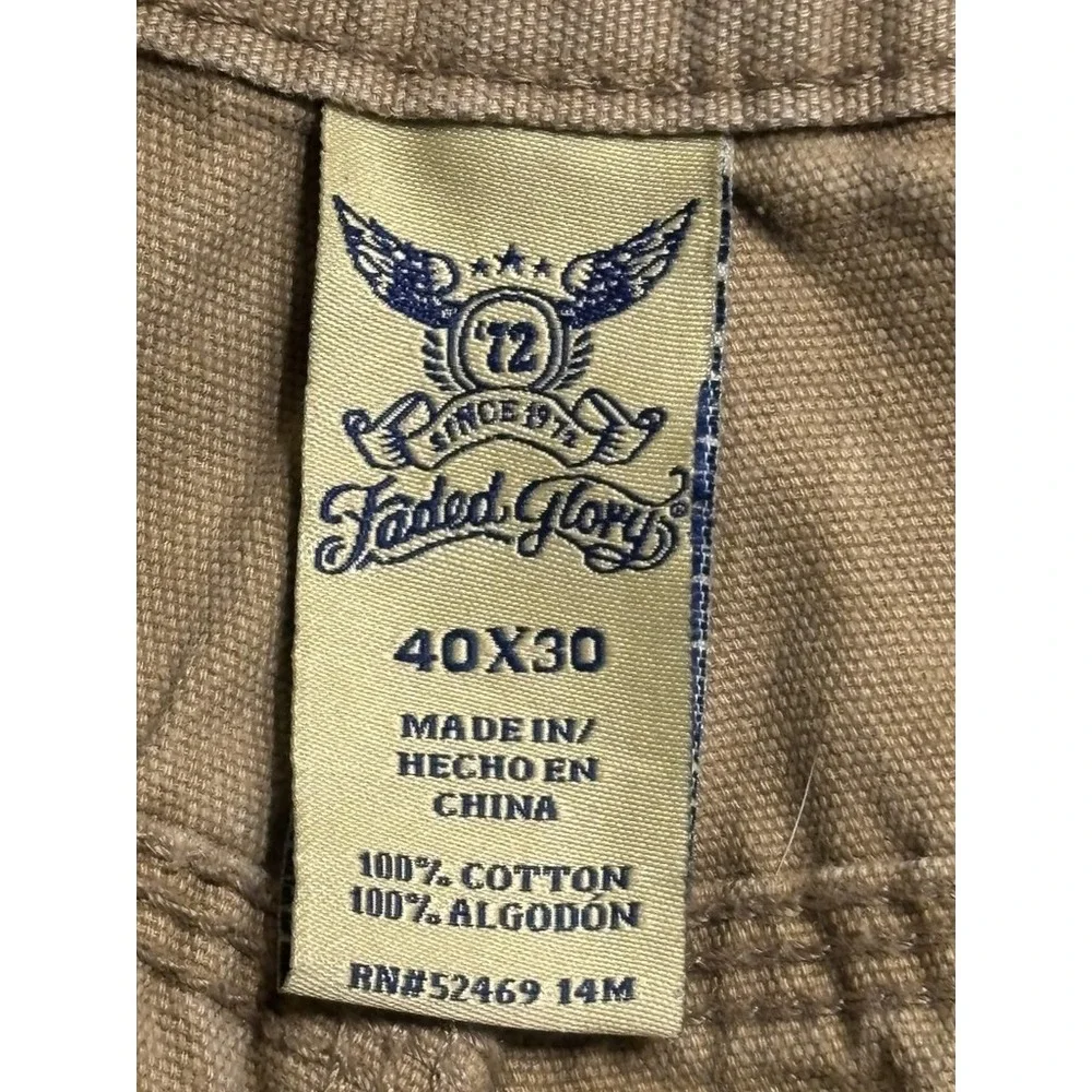 Faded Glory Carpenter Utility Pants 40x30 Tan Cotton Hammer Loop